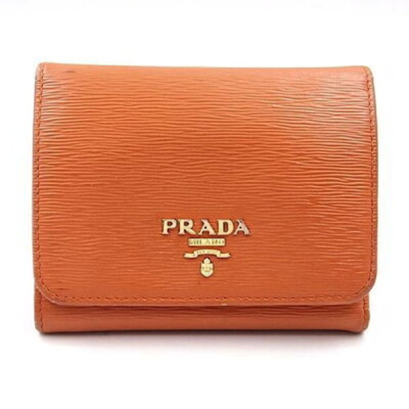 Prada Vitello Move Trifold Wallet Orange Papaya bifold coin bill calfskin - Picture 1 of 1